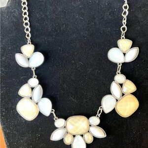 Statement bib Silver and Cream Necklace